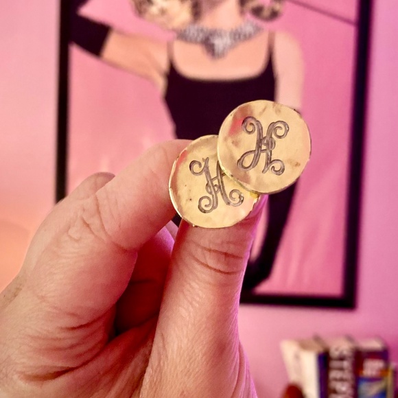 “H” Initial Earrings Stylish Studs Gold-Plated Discs Contempo Women's Jewelry - Picture 3 of 3